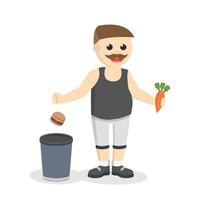 personaje de diseño de dieta de hombre gordo sobre fondo blanco vector