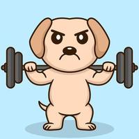 Vector illustration of premium cute dog doing weightlifting