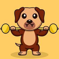 Vector illustration of premium cute dog doing sport lifting gold