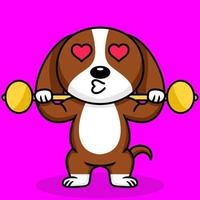 ilustración vectorial de perro lindo premium haciendo deporte levantando oro vector