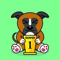 ilustración vectorial de un perro lindo premium que lleva el trofeo del 1er lugar vector