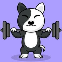 Vector illustration of premium cute dog doing weightlifting