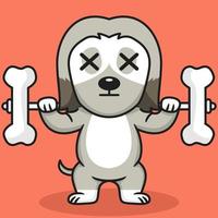 Vector illustration of premium cute dog doing bone lifting