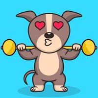 Vector illustration of premium cute dog doing sport lifting gold