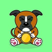 Vector illustration of premium cute dog holding gold coin