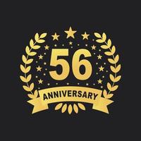 56 Anniversary celebration design, luxurious golden color 56 years Anniversary design. vector