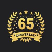 Diseño de celebración de 65 años, lujoso diseño de aniversario de 65 años en color dorado. vector
