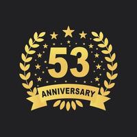 Diseño de celebración de 53 años, lujoso diseño de aniversario de color dorado de 53 años. vector