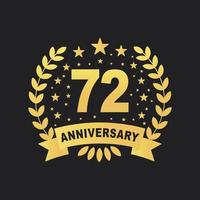 Diseño de celebración de 72 años, lujoso diseño de aniversario de 72 años en color dorado. vector