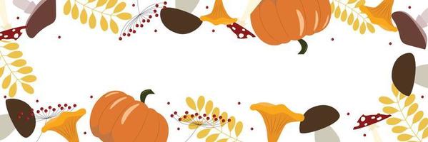 fondo de otoño con elemento de otoño y espacio de copia. hojas, calabaza, champiñones, bayas. ilustración vectorial vector