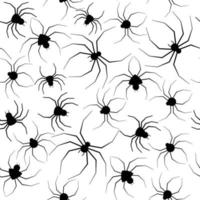 Seamless pattern with any types of spiders. Halloween wrapped paper or textile. Vector illustration