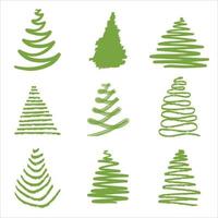 conjunto de ilustración de vector de dibujo de mano elemental de árbol de víspera de navidad