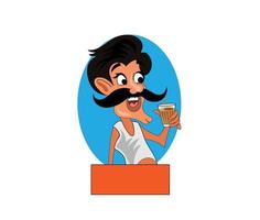 chai wala cartoon character Indian, Pakistani street tea seller vector