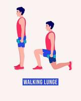 Walking Lunge exercise, Men workout fitness, aerobic and exercises. vector