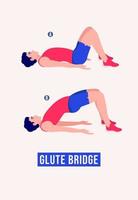 Glute Bridge exercise, Men workout fitness, aerobic and exercises. vector