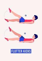 Flutter Kicks exercise, Men workout fitness, aerobic and exercises. vector