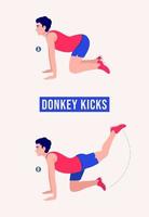 Donkey Kicks exercise, Men workout fitness, aerobic and exercises. vector