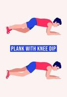 Plank with knee dip exercise, Men workout fitness, aerobic and exercises. vector