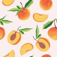seamless patterns with Peach Fruit. Botanical illustration of Peach. Trendy hand drawn textures. vector