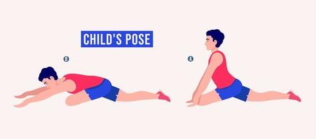 Child's pose exercise, Men workout fitness, aerobic and exercises. vector