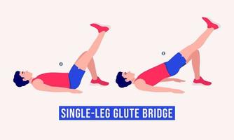Ejercicio de puente de glúteos de una sola pierna, entrenamiento de hombres, aeróbicos y ejercicios. vector