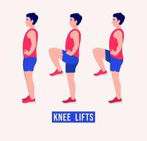 knee Lifts exercise, Men workout fitness, aerobic and exercises. vector