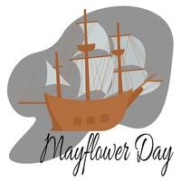 Mayflower Day, large caravel for sea travel, historic ship for postcards vector