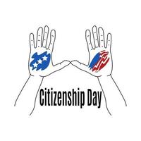 día de la ciudadanía, idea para una pancarta o postal, manos levantadas con arte simbólico vector