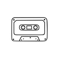 Hand drawn audio cassette doodle. Retro cassette tape in sketch style. Vector illustration