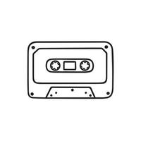 Hand drawn audio cassette doodle. Retro cassette tape in sketch style. Vector illustration