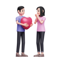 boy gave a heart balloon surprise, 3d valentine's day concept character illustration png