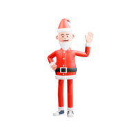 3d illustration av Lycklig hälsning gest santa klausul vinka hand och rätt hand på midja. jul begrepp ordspråk Hej png