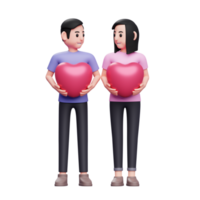 pareja romántica sosteniendo globos de corazón cara a cara, ilustración de personaje de concepto de día de san valentín 3d png