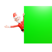 3d personaggio illustrazione. Santa Claus sbirciando, In arrivo su a partire dal dietro a un' verde schermo bandiera png