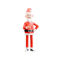 3d illustration santa clause points to something with right hand gun gesture and left hand on waist png