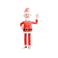 3D illustration of happy santa clause give ok sign finger and right hand on waist. Christmas Concept png