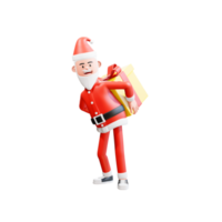 3d illustratie de kerstman clausule draagt een groot Kerstmis geschenk Aan zijn terug png