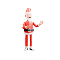 conceito de apresentação. retrato de um papai noel sorrindo apresentando algo com as duas mãos. personagem 3d papai noel png