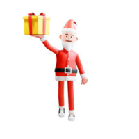 christmas concept illustration. 3d santa claus carries and lifts Christmas gifts with his right hand png