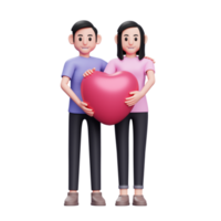 pareja romántica juntos sosteniendo globos de corazón, ilustración de personaje de concepto de día de san valentín 3d png