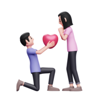 Mens geknield Holding hart ballon, 3d Valentijnsdag dag concept karakter illustratie png