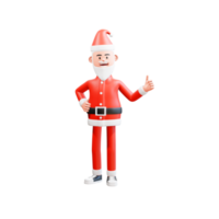 3D illustration of happy santa clause give thumbs up and right hand on waist. Christmas Concept png