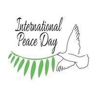 International Peace Day, idea for poster or banner, silhouette of a dove and green branch vector