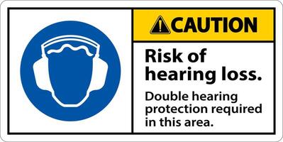 Caution Double Hearing Protection Sign On White Background vector