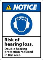 Notice Double Hearing Protection Sign On White Background vector