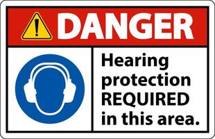 Danger Hearing Protection Required Sign On White Background vector