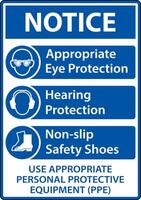 Notice Use Appropriate PPE Sign On White Background vector