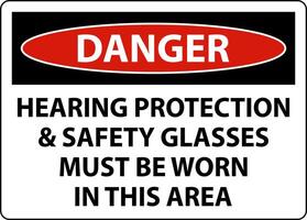 Danger Hearing Protection And Safety Glasses Sign On White Background vector