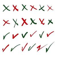 doodle set of check mark and wrong mark. false and true vector illustration