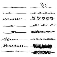 Hand drawn set of Border, underline, curly swishes, swashes, swoops. swirl, signature. Highlight text elements. doodle vector illustration